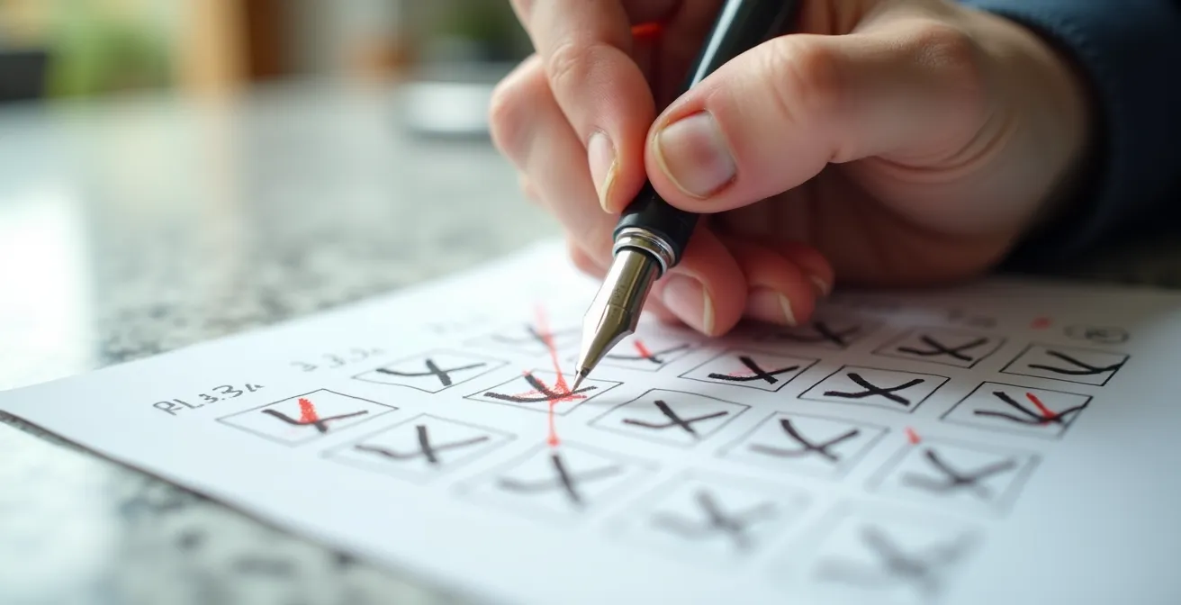 Main cochant des cases sur une liste avec stylo premium